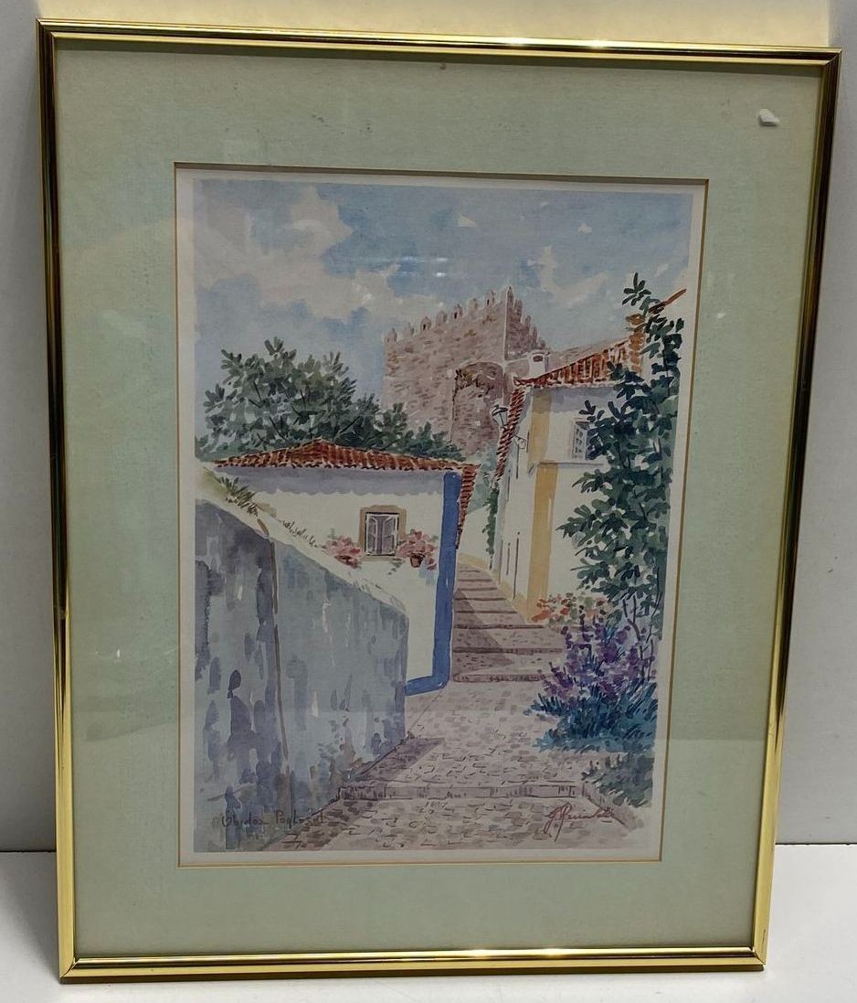 Water painting of European villa by G. Rinaldi Framed
