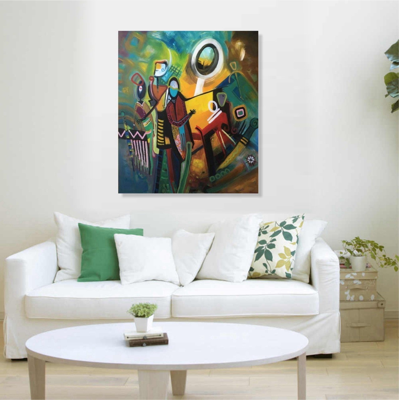Original Acrylic painting on rolled canvas signed. Unframed. Size: 31”X 36”