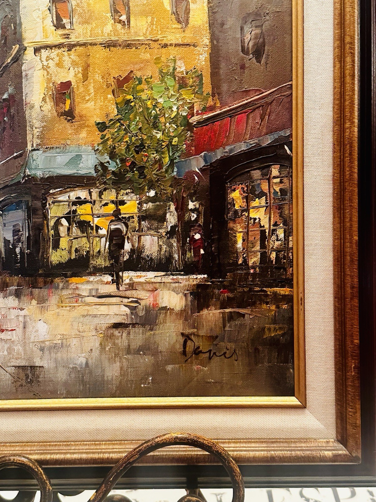 VTG Artist Signed Davis Original Oil On Board Paris Street Framed Painting 25×21