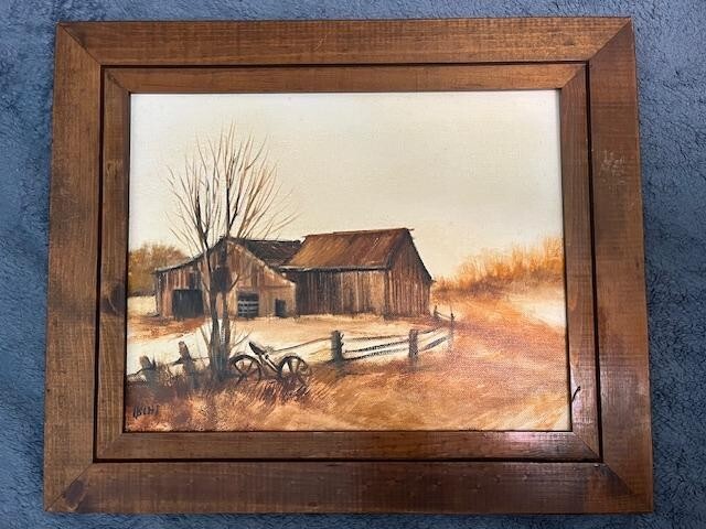 Farm Barn Art Canvas Acrylic Primed/Frame Size 11″ x 14″ Vintage Artist «USCHI»