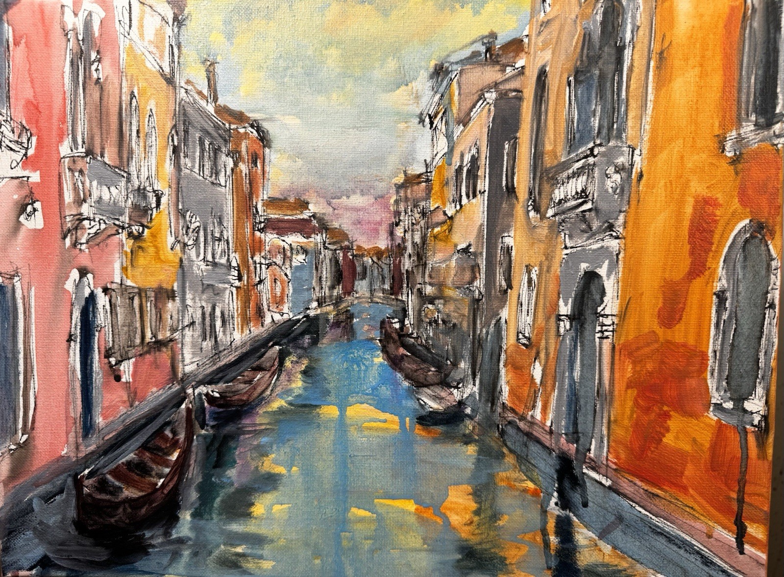 SAMATOWIC Original Abstract Venice Canal 12×16 Expressionism Signed Wall Art 541