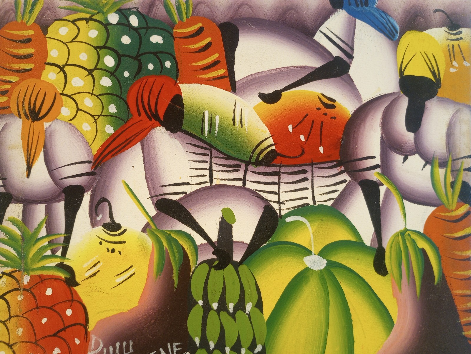 Vintage Original Signed Eugene Oil Painting 10.25×9 Haitian Cubist Art