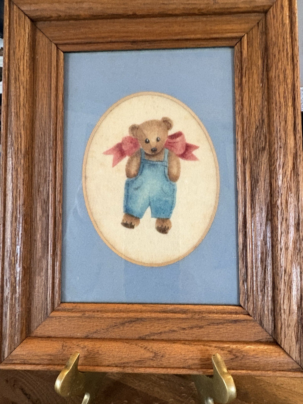 Vtg Teddy Bear Theorem Painting~Teddy Bear w/Red Bow Nursery Baby Room Decor