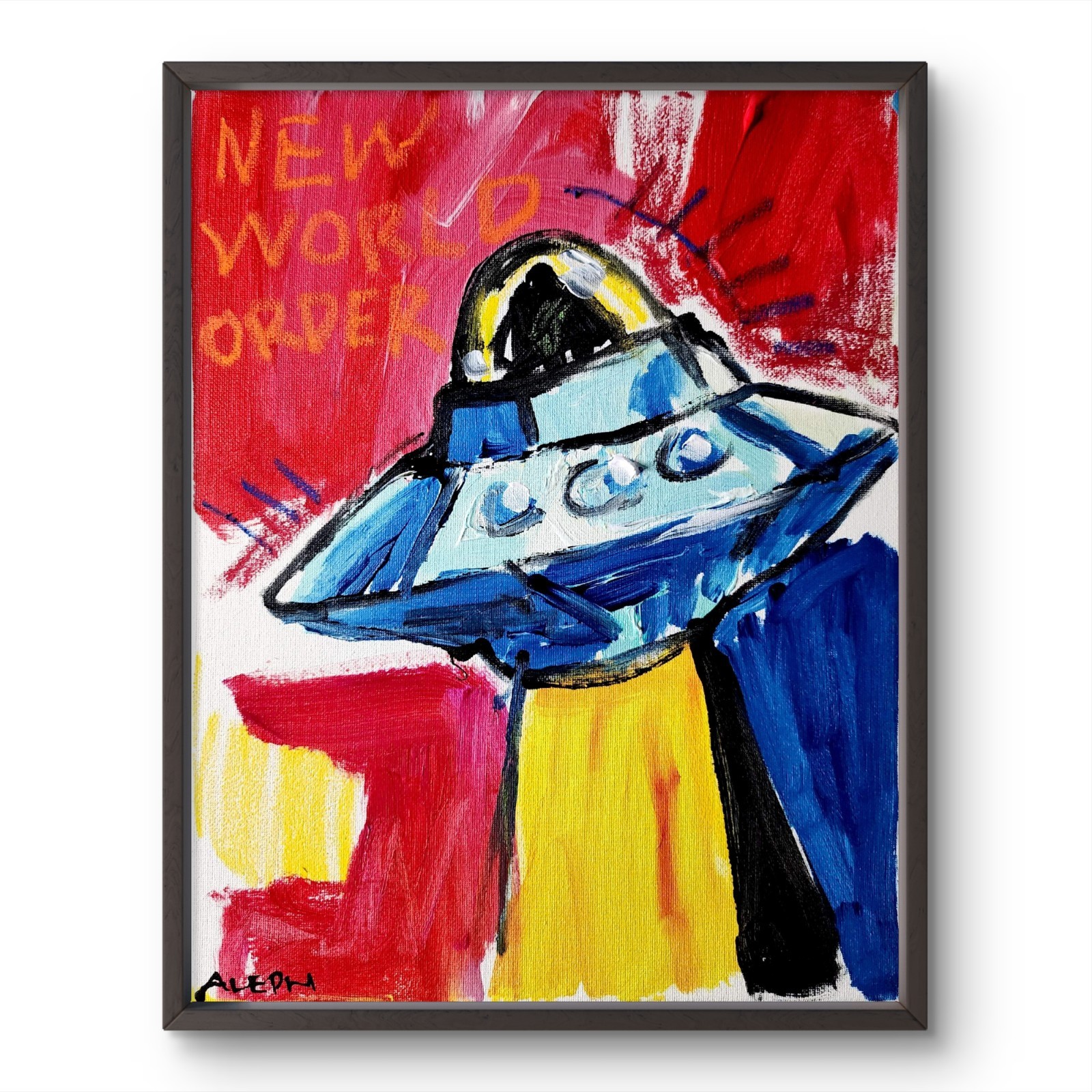 Aleph Original Ufo Alien 14×11 Abstract Expressionist Wall Art Painting Canvas