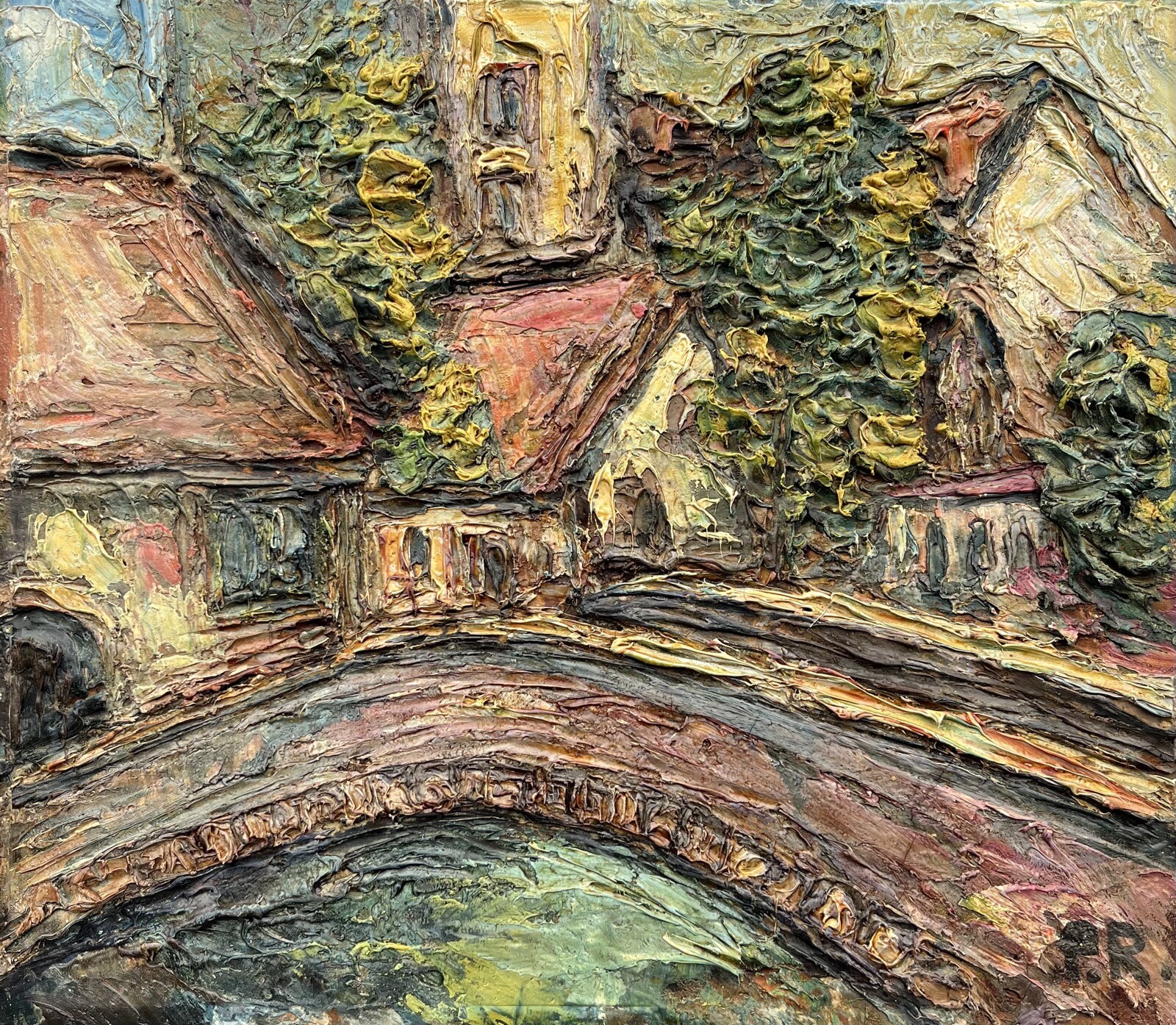 Preben Rasmussen 1919-1971 Expressive City View Oil Painting Danish Mid Century