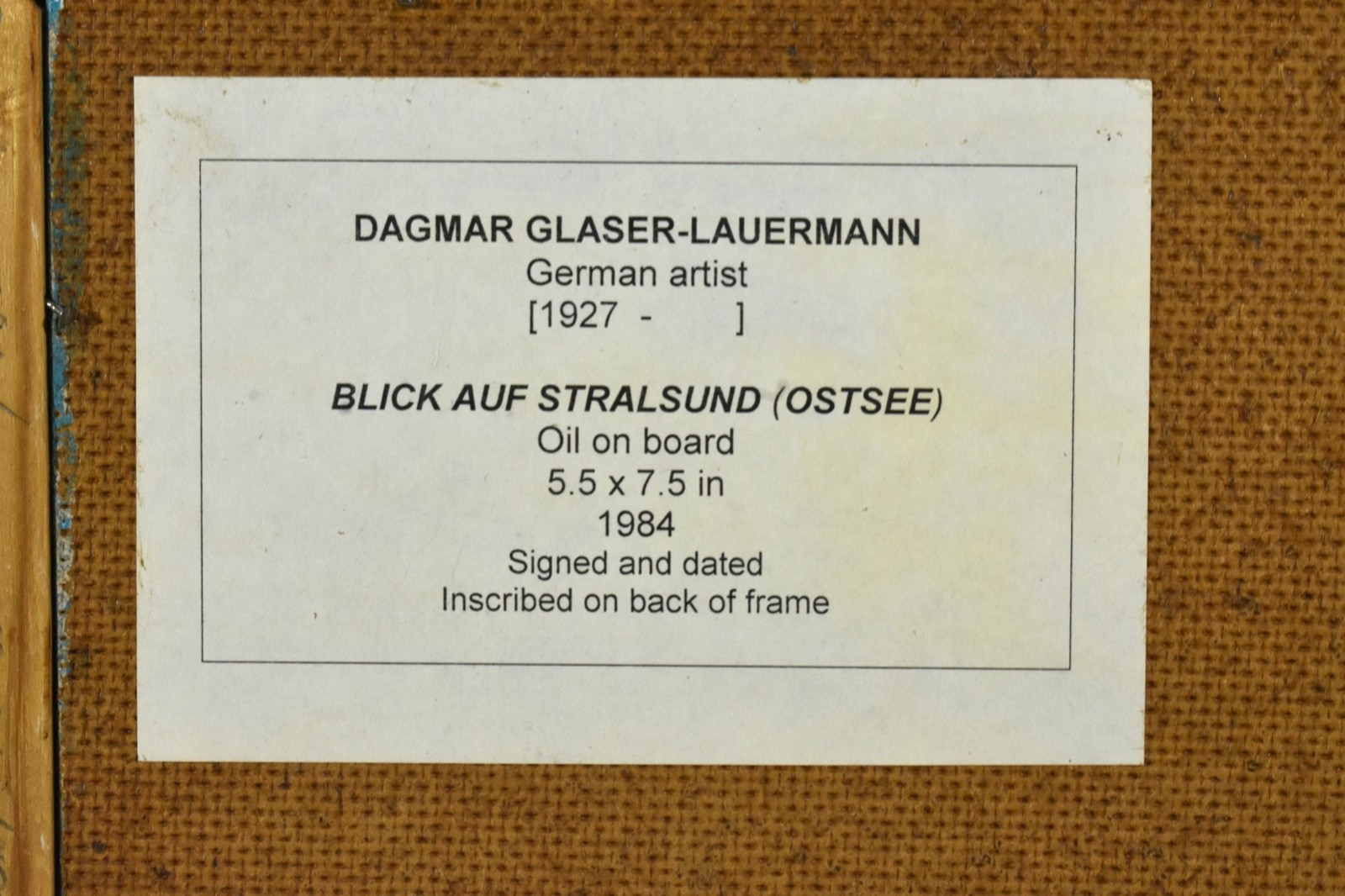 Original Dagmar Glaser Lauermann Small Oil Painting Blick auf Stralsund 1984