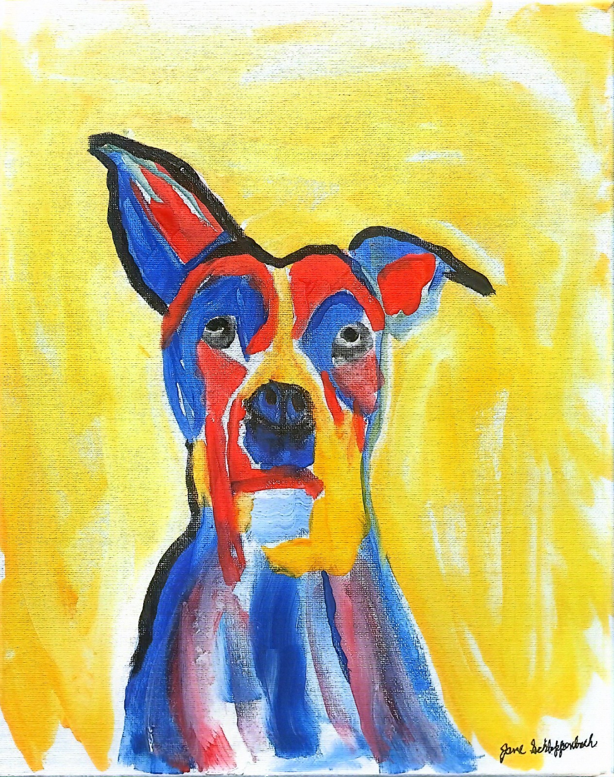 BACH Bold Colorful Expressionistic Signed Original 11×14 Art Canvas Cute Dog NR