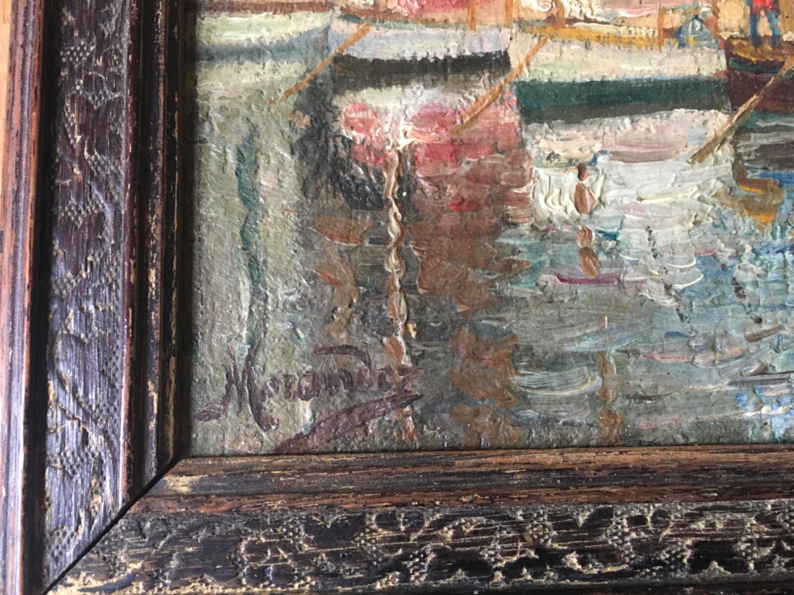 Antique Spain Basque seaport scene OIL ON PANEL Garcia Y Menendez signed