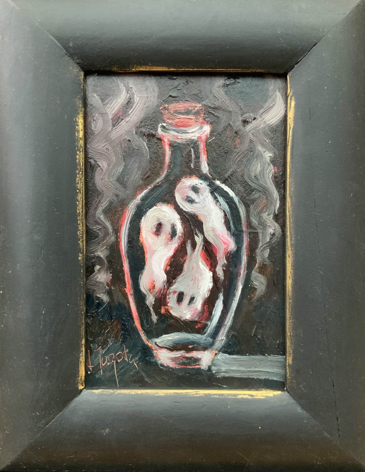 Original Art Ghost Painting Spook Framed 6.5×8.5″ Oil Painting Spooky Artwork