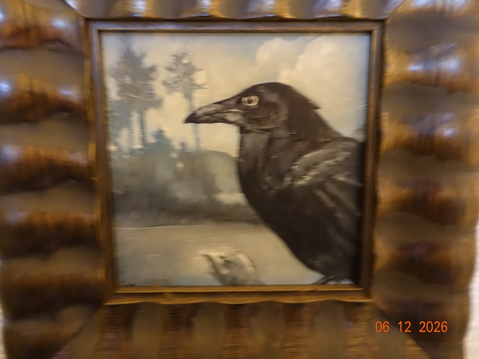 «Crebain» Beautifully Framed, Rare Oil Painting of a Crow, A Spy of Sauraman and