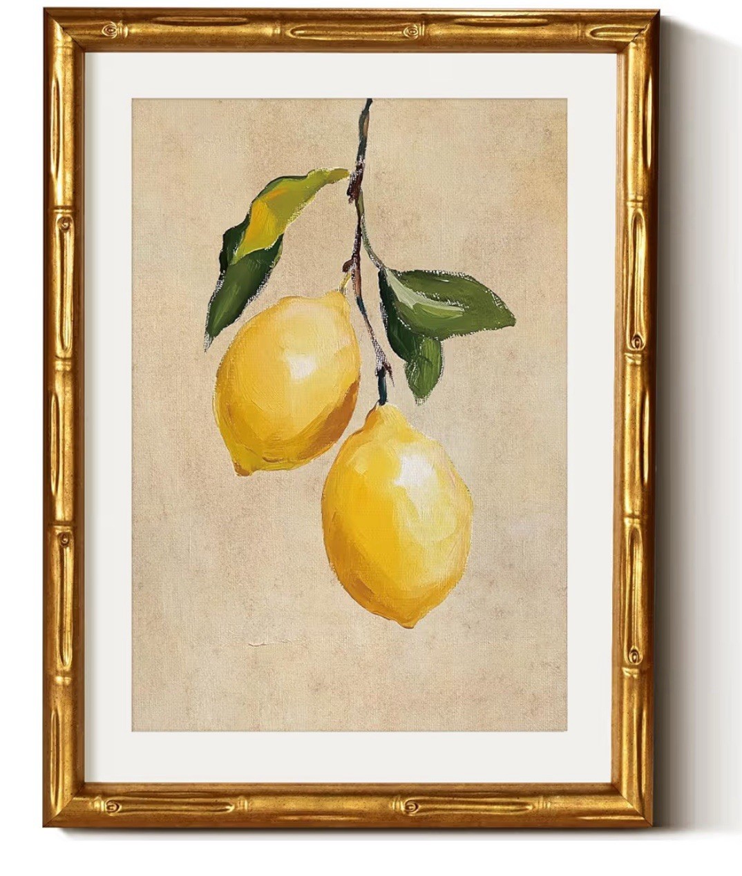 Bamboo Gold Framed Wall Art 11×14 Lemon Canvas Print Vintage Chinoiserie Decor