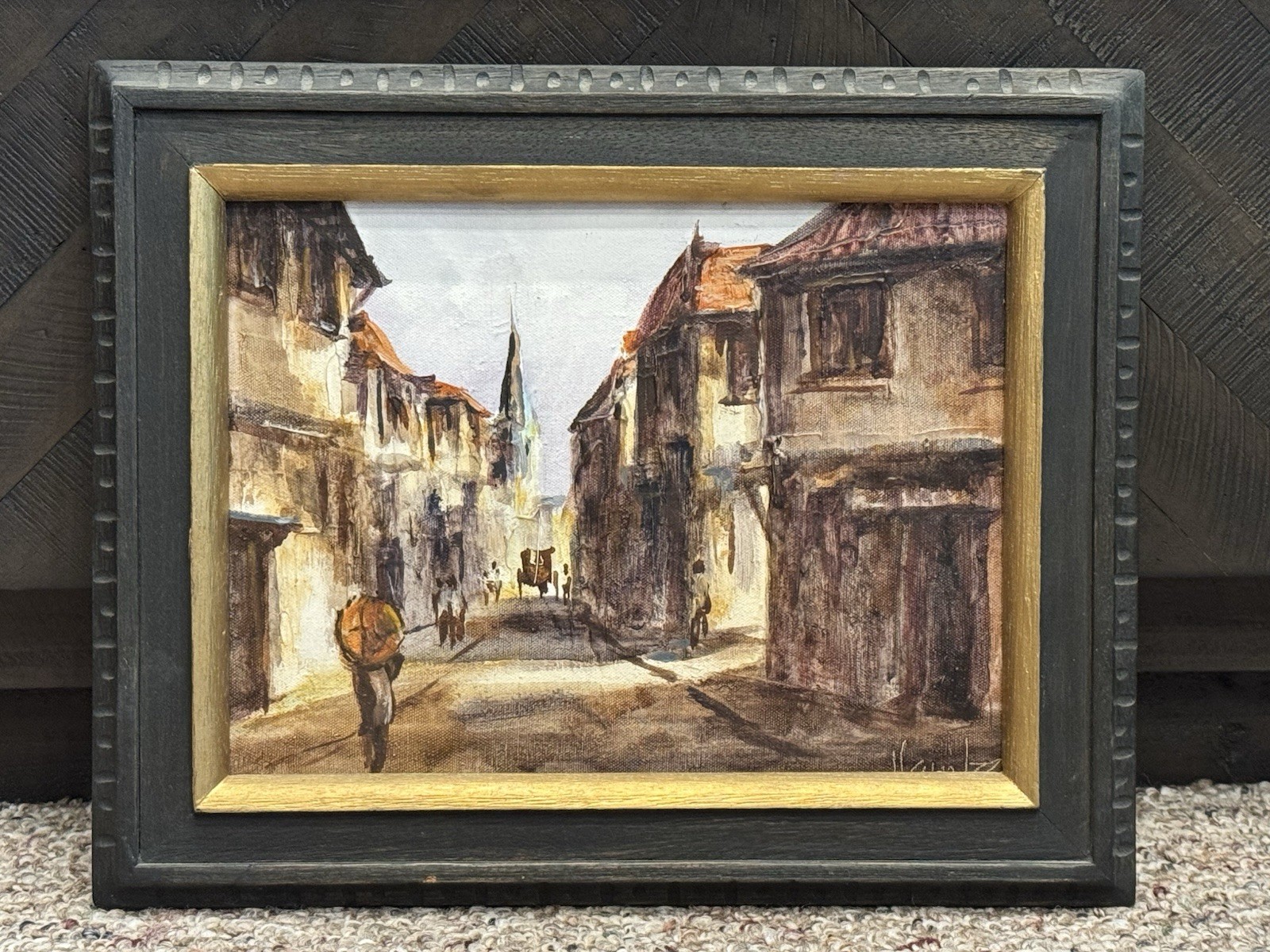 Vintage c1960s Latin American Cityscape Oil Painting signed Hawitz #1