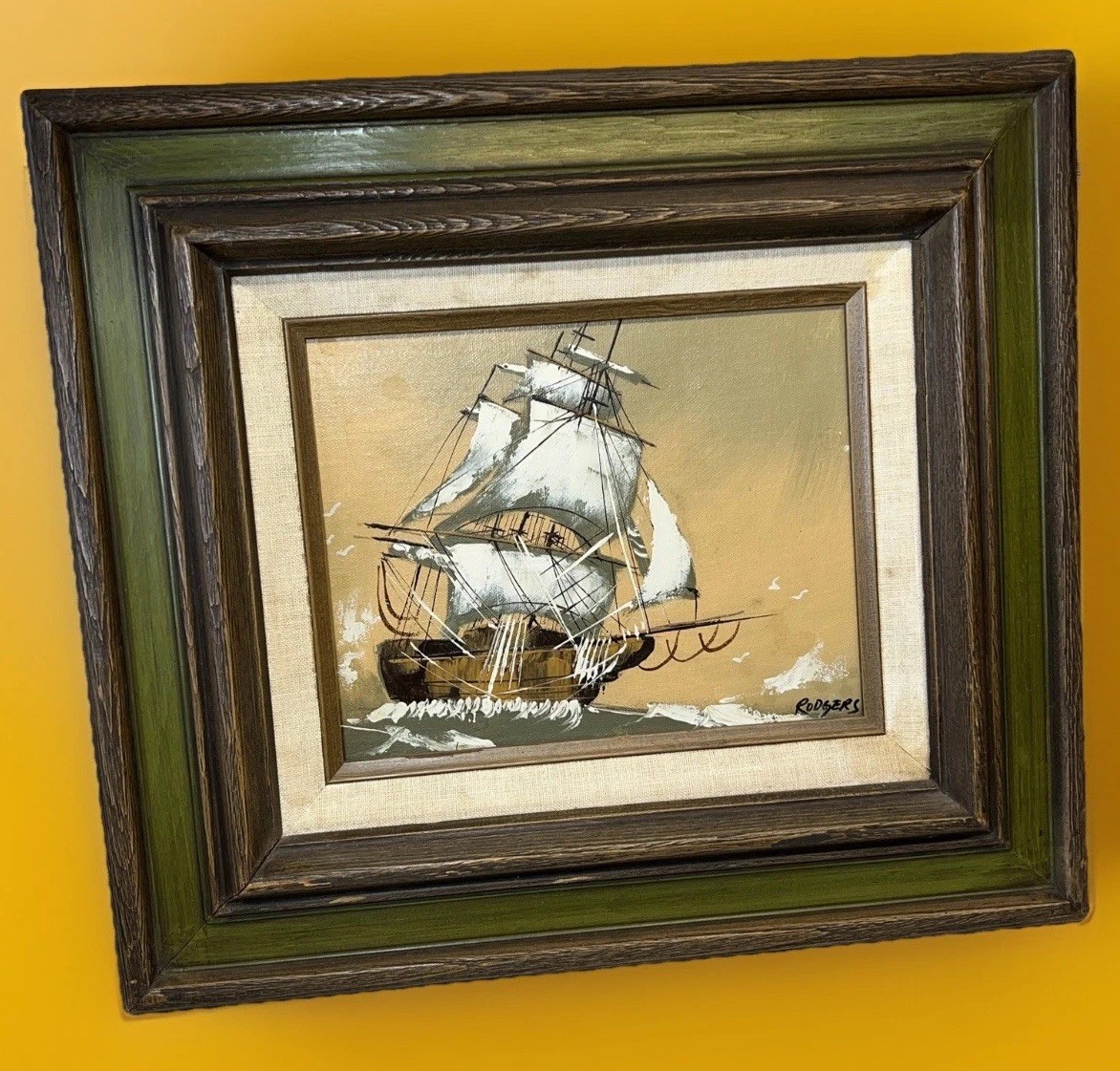Oil Painting Nautical Sail Boat Ship Signed Rodgers Framed 16×19