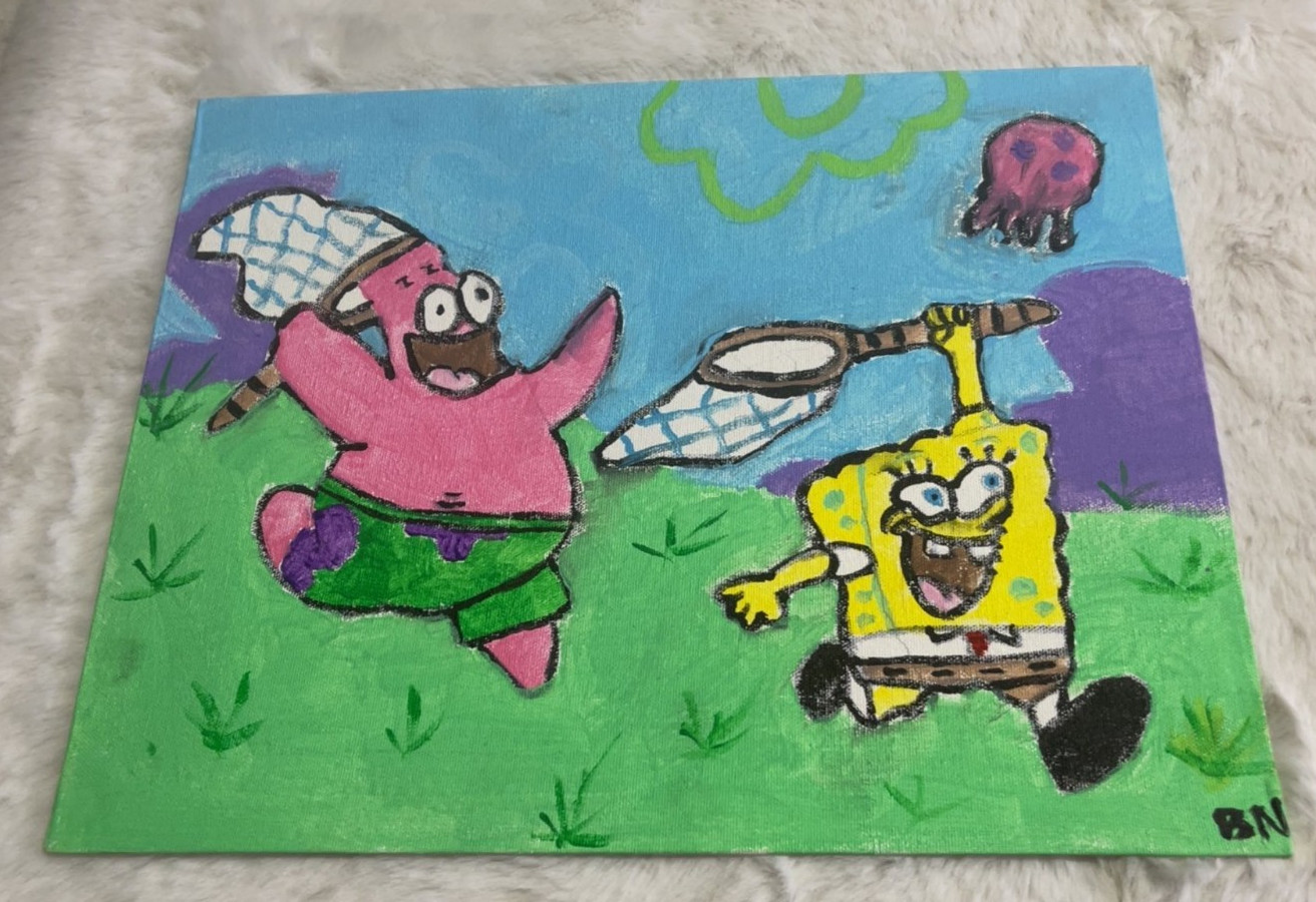 Custom Hand Painted Spongebob and Patrick Acrylic Painting on Canvas