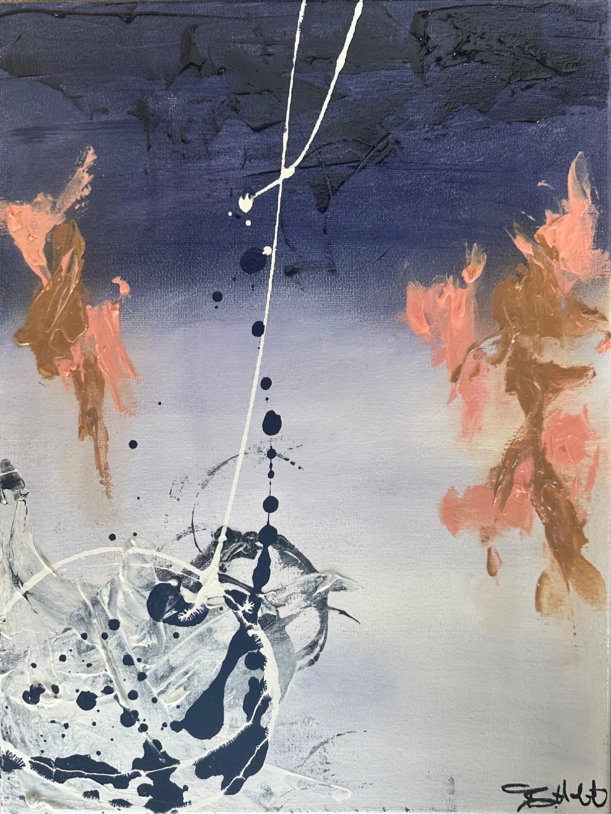 Original Abstract Painting on canvas -Blue, Brown 12×16, 050 – Out of a Dream