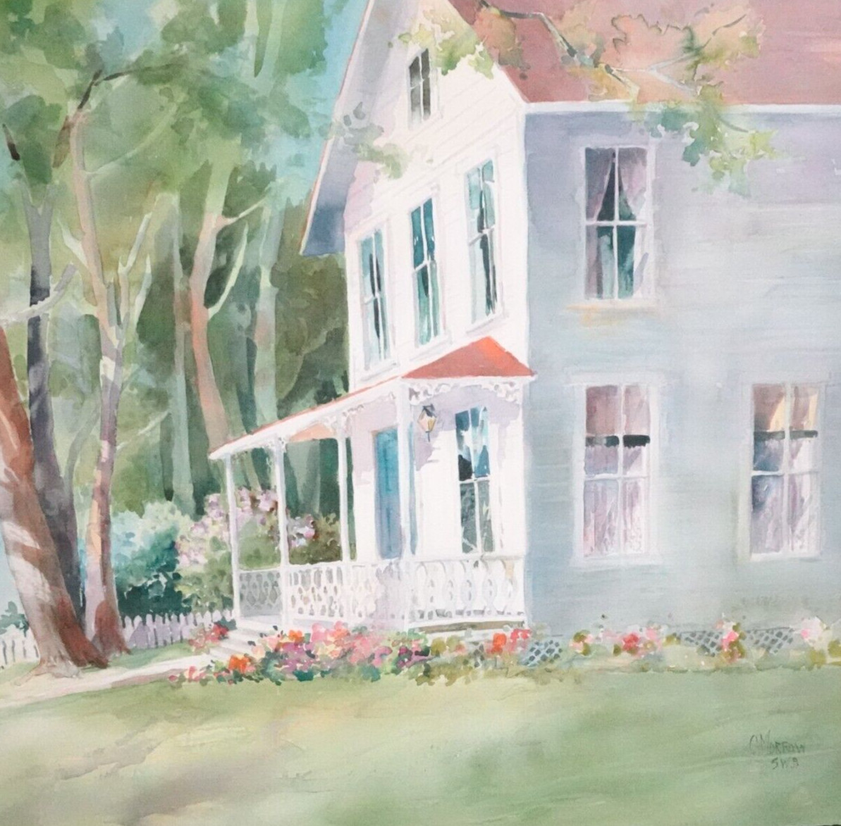 CAROL MORROW BEACH FRONT PROPERTY ORIGINAL WATERCOLOR LANDSCAPE PAINTING