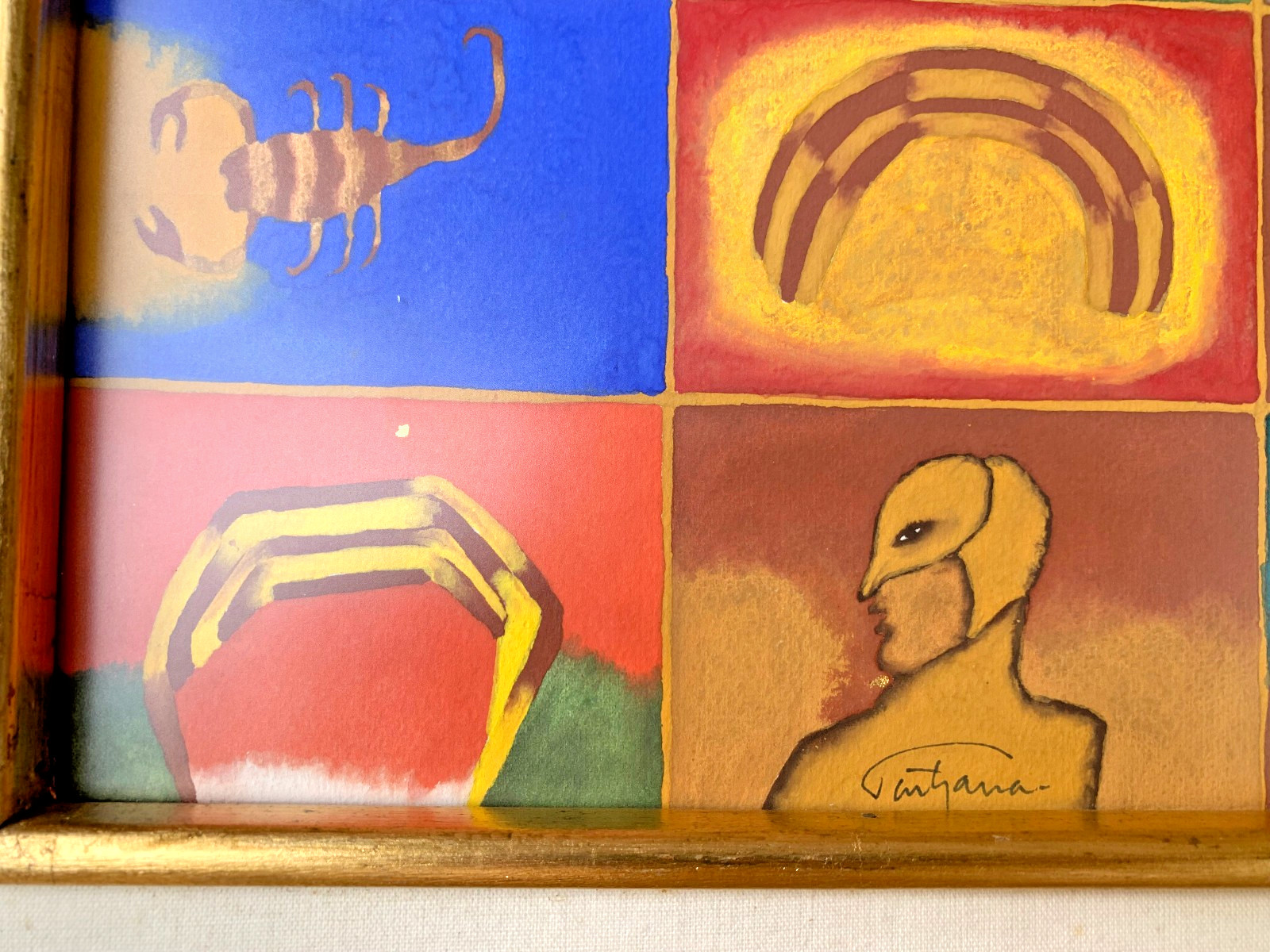 Listed Mexican Artist Soid Pastrana Original Painting Ex Cond Faces & Scorpion
