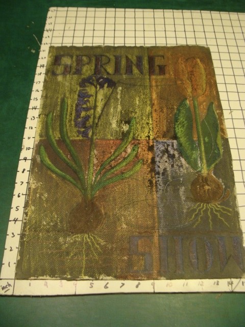 Original ROSE SUSLOVICH ART — SPRING SHOW w bulbs & flowers DOUBLE SIDED paper