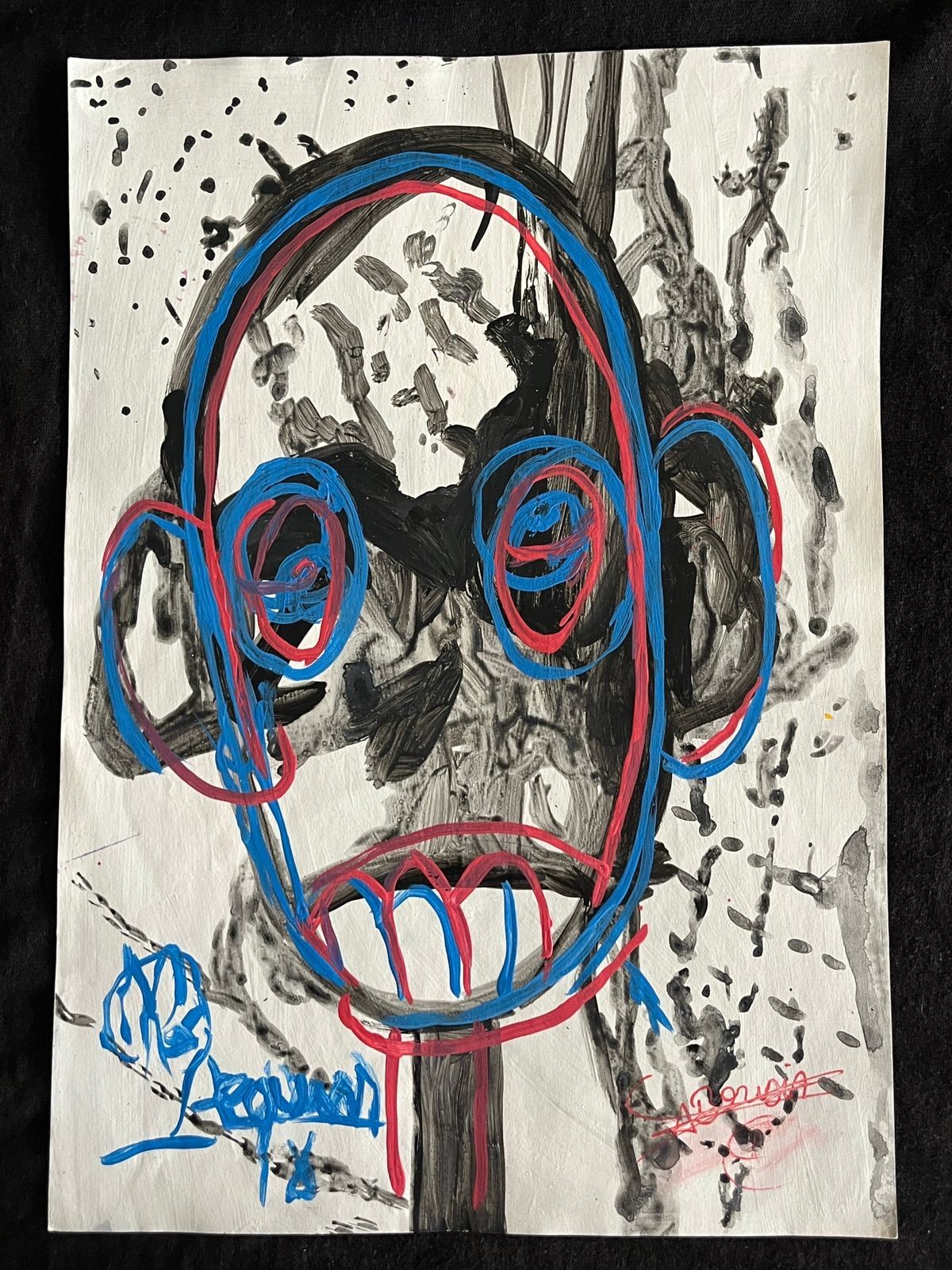 ABOUDIA drawing and painting on old paper signed stamped vintage