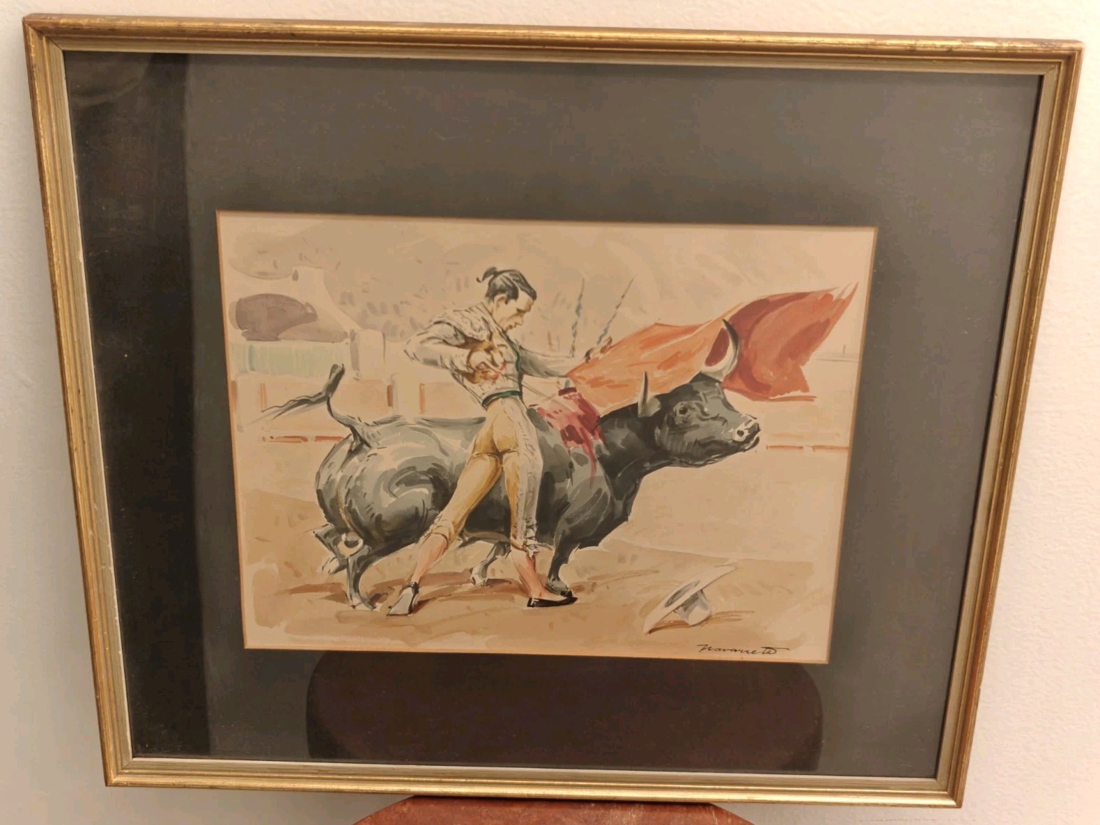 Antonio Navarrete (1925-2004) Signed Original Watercolor Bullfight Torero & Bull