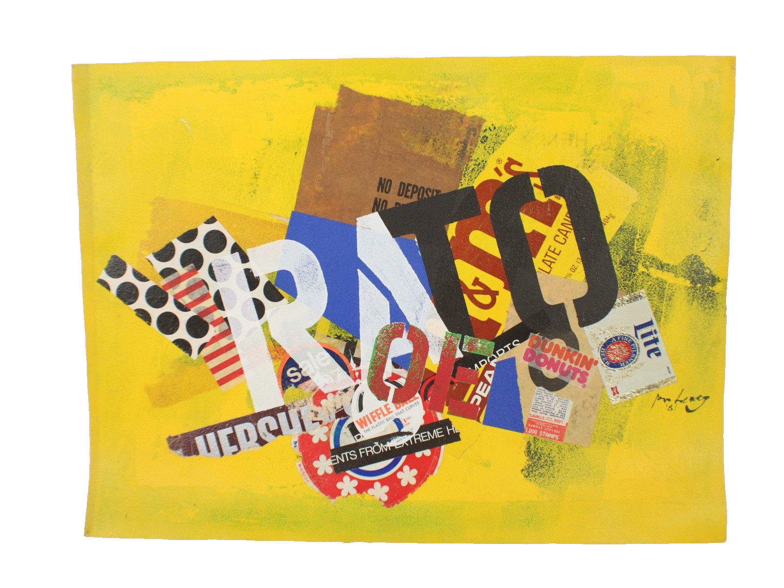Mid Century Collage Abstract Style Oil Painting On Canvas Signed Jon Henry