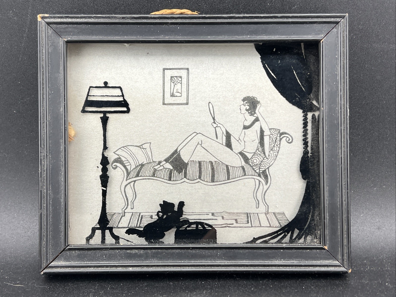TWO VINTAGE ART DECO Silhouettes Reverse painted on Glass by Deltex CO 1930s