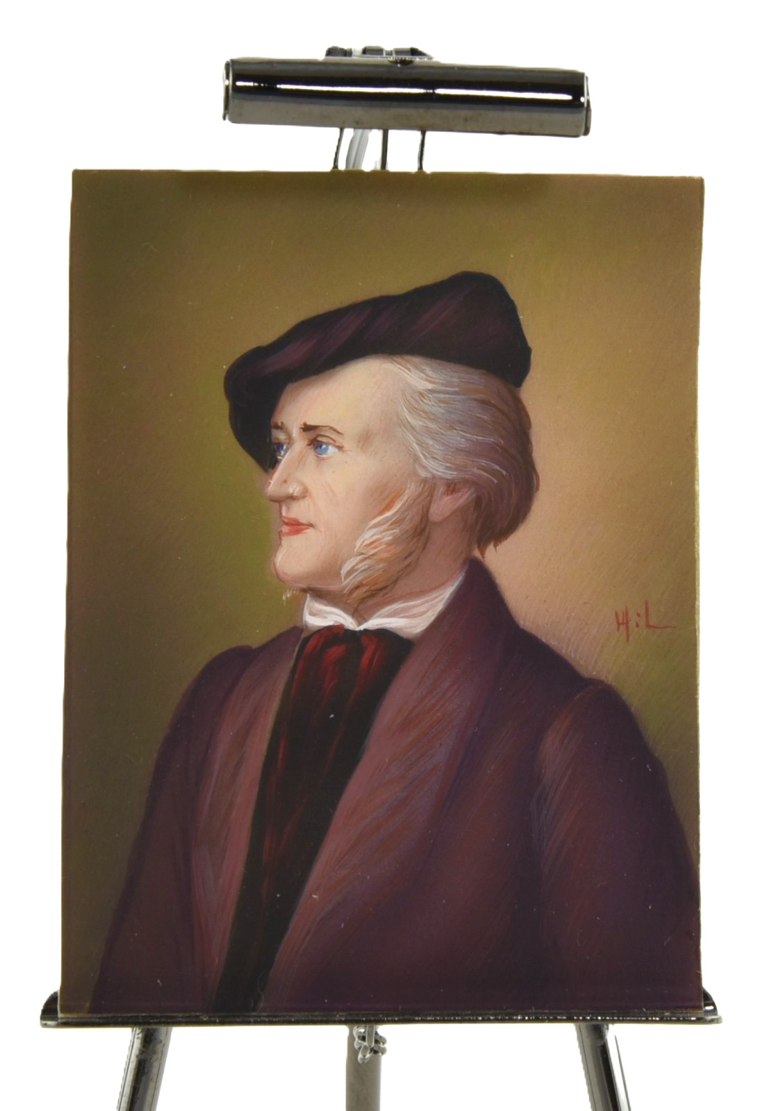 Miniature Portrait Wilhelm Richard Wagner by Italian Artist HiL w/Easel ORIGINAL