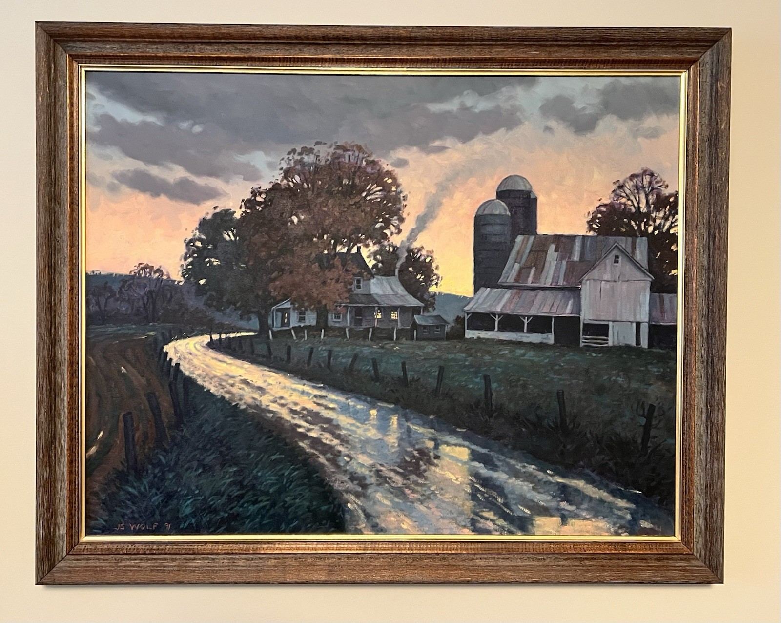 J. Scott Wolf Lancaster County Original Oil Painting Country Sunrise Dusk Framed