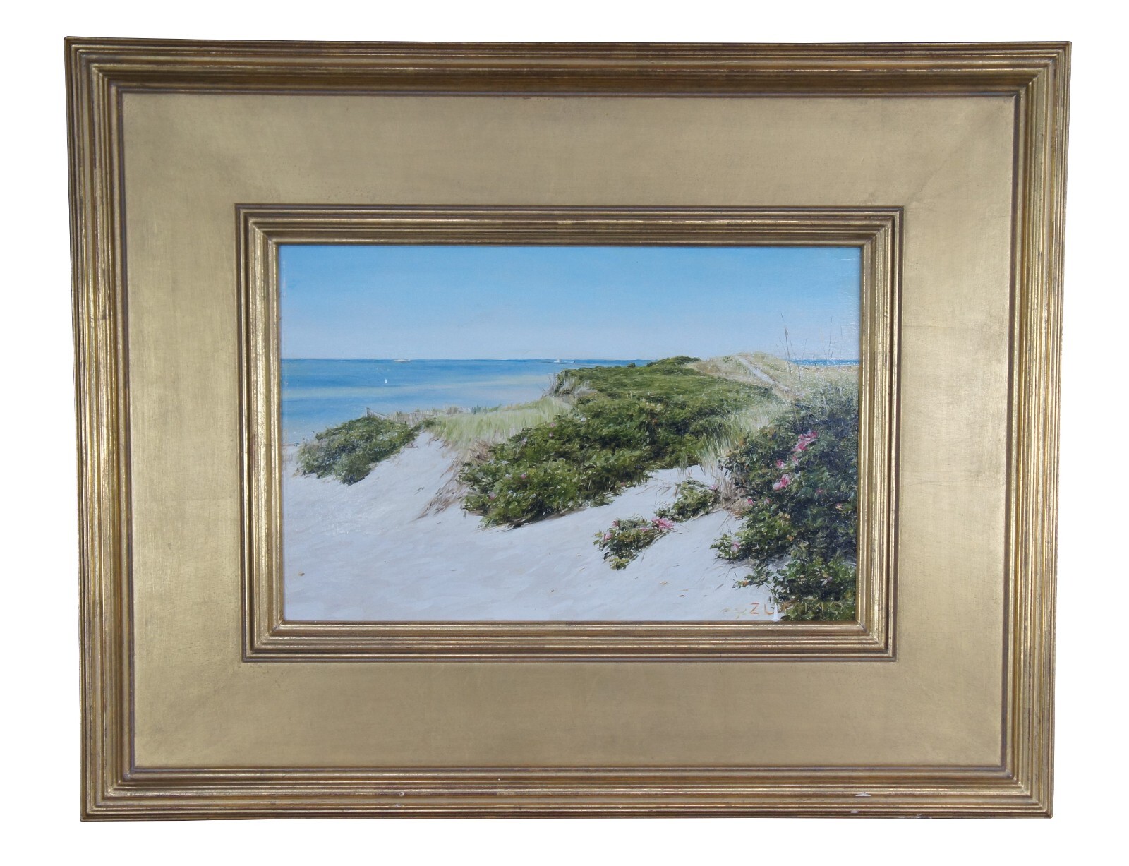 2006 Lori Zummo Steps Beach Dunes Nantucket Seascape Oil on Board Painting 20″