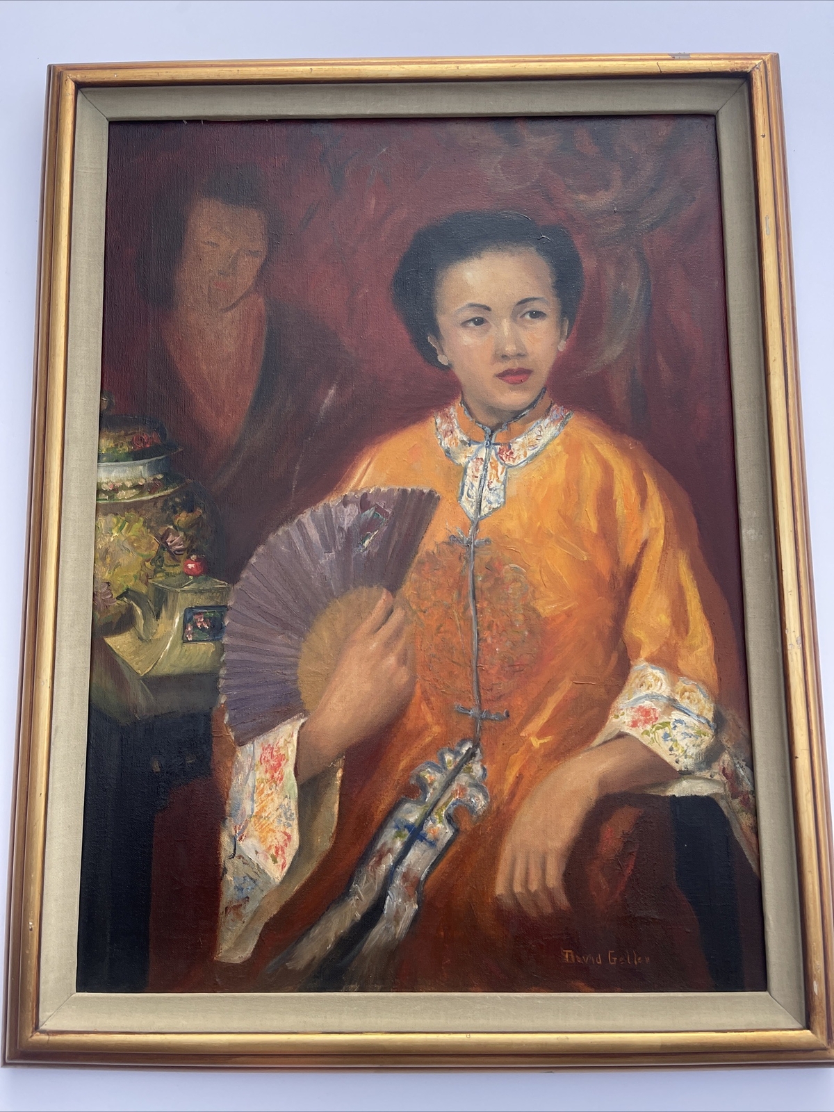 MID CENTURY PAINTING ASIAN PORTRAIT CHINESE LISTED AMERICAN DAVID GELLER