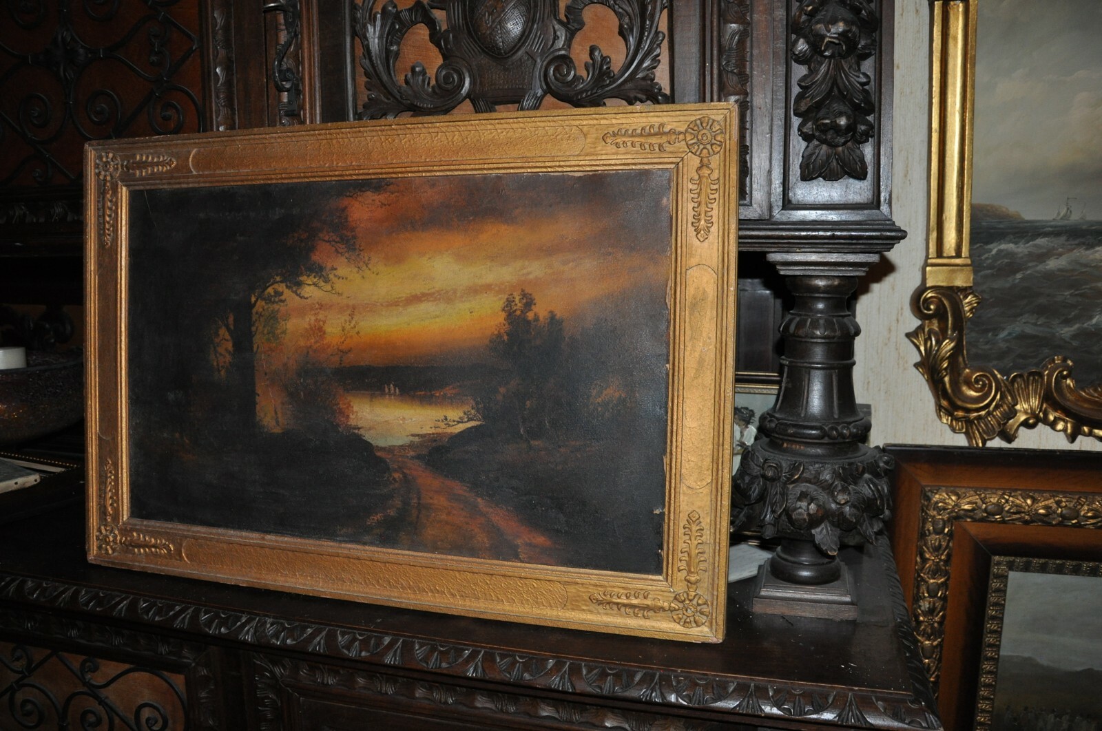 Original Antique Listed American Artist Luminist Signed oil on Board