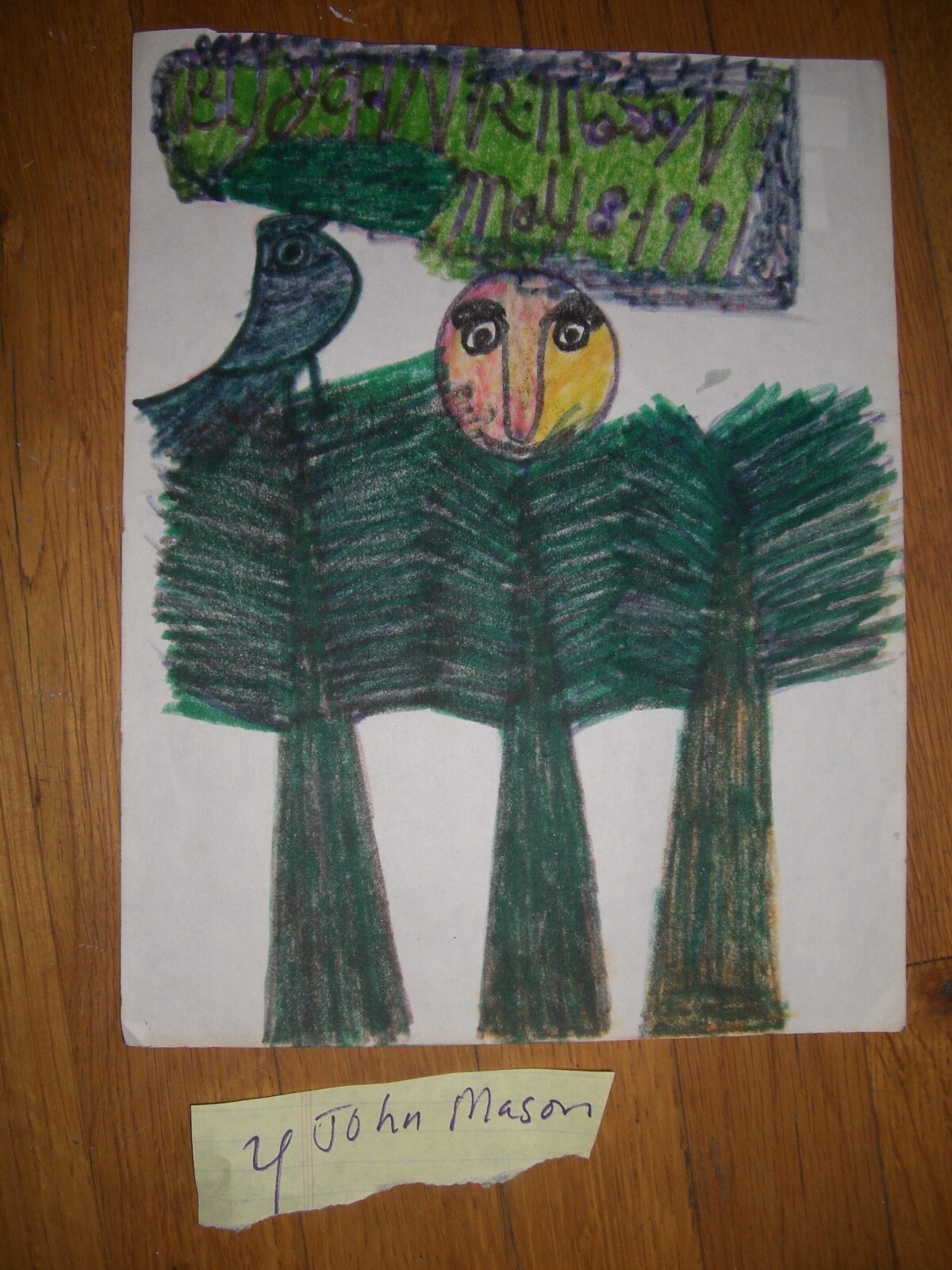 John Mason FOLK ART PAINTING OUTSIDER Green Man #4