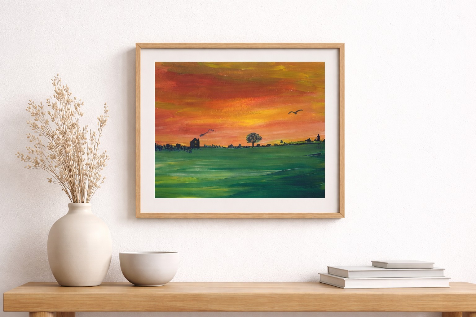 Finger Lakes Quiet Horizon at Dusk Original 11×14 Acrylic Sunset Landscape