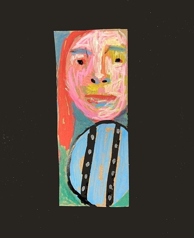 Portrait Painting Beezie Woman Friend Blue Mini Naive Outsider Art Miz Katie
