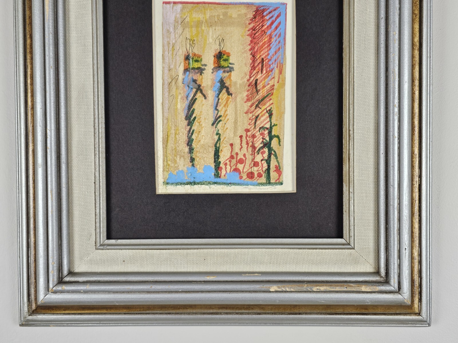 Odd Antique Original Illegibly Signed Abstract Painting 15.5×13.5 Framed VTG Art