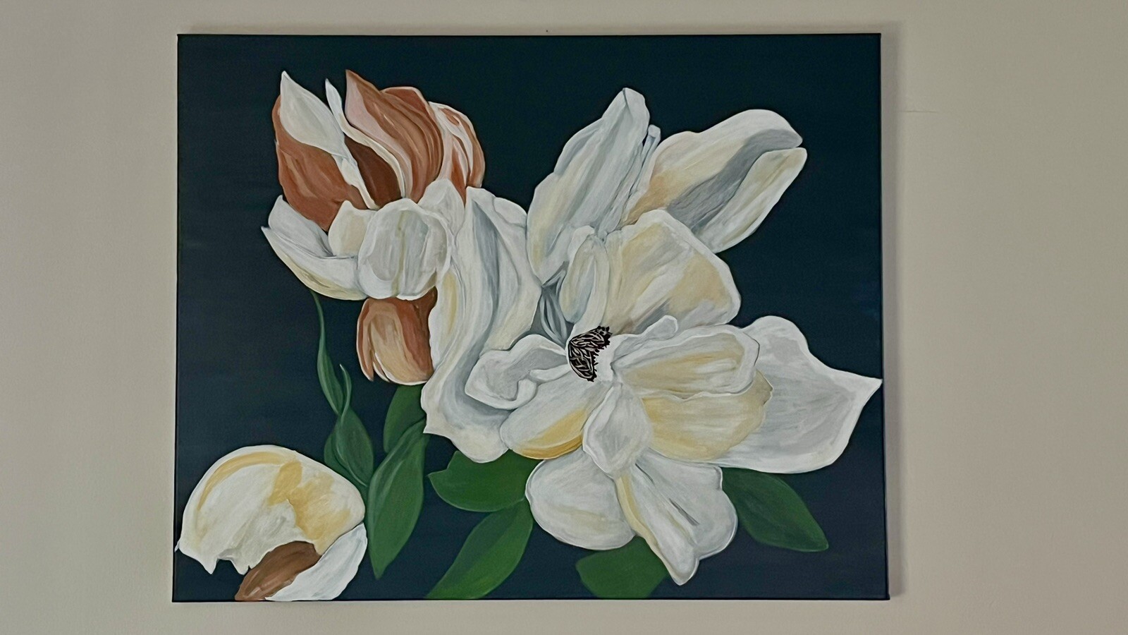 peonies on canvas and acrylics Arkansas artist Leah J Smith