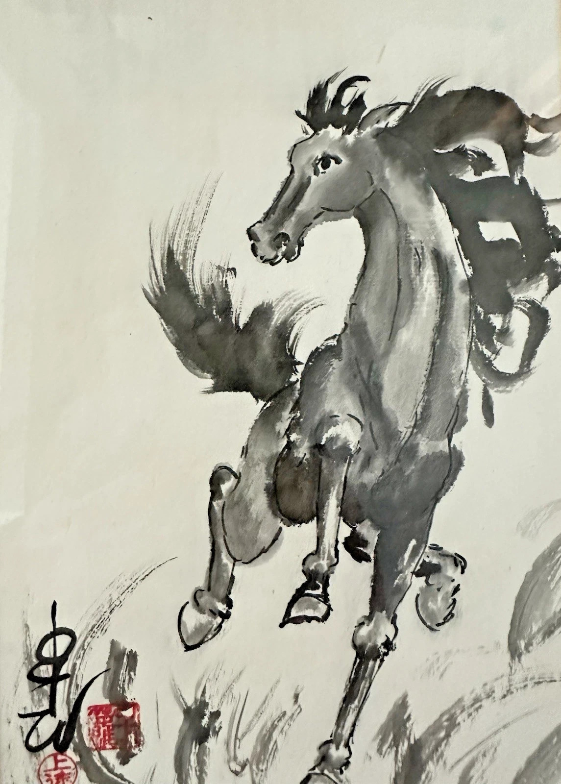 Carol Waite SUMI-E Watercolor Painting «PRANCER 1» Horse Running (1 of 2 Listed)