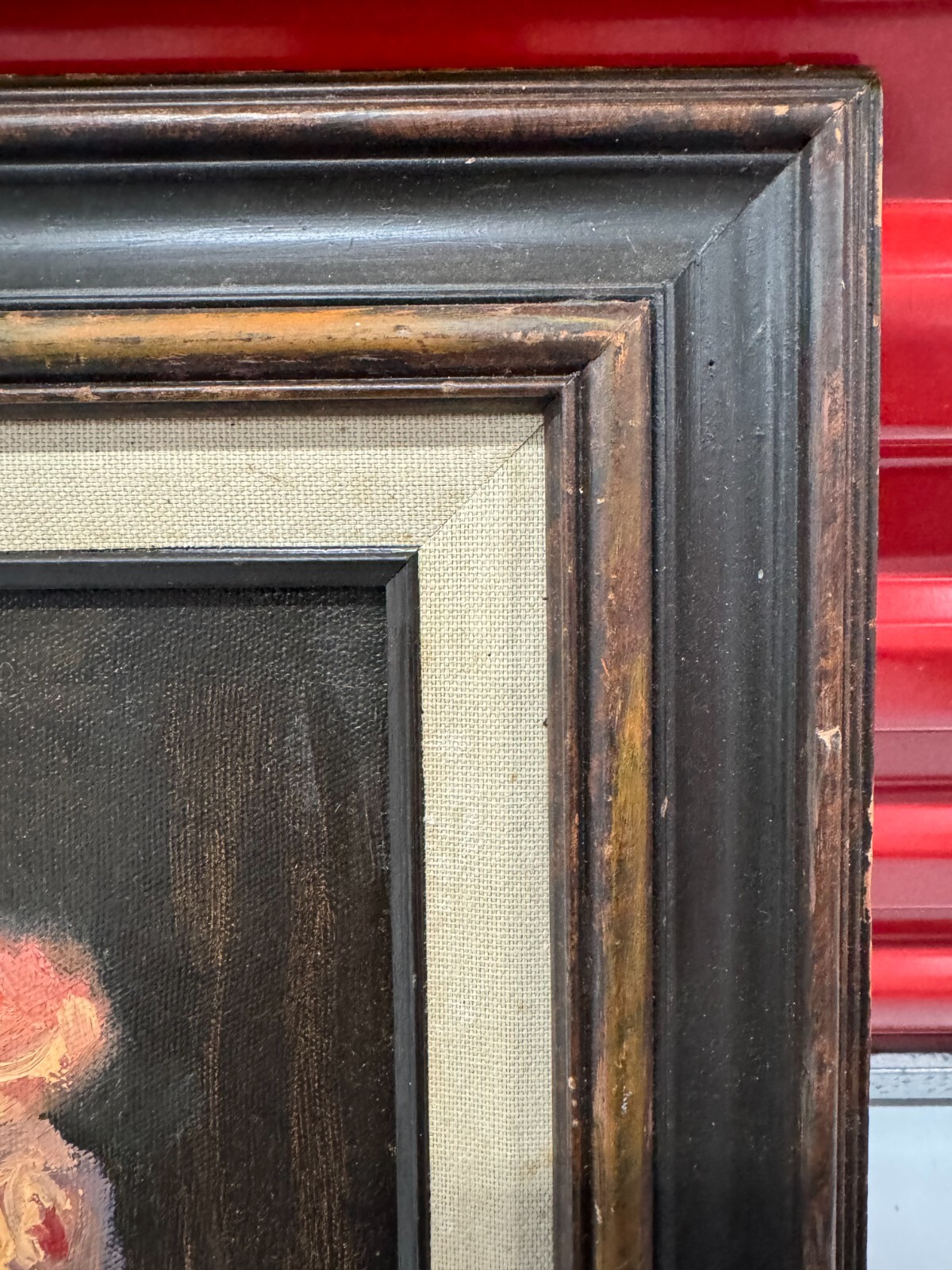 SIGNED ORIGINAL VINTAGE IMPRESSIONIST O/C, 9″X12″ SIGHT, WOOD AND LINEN FRAME