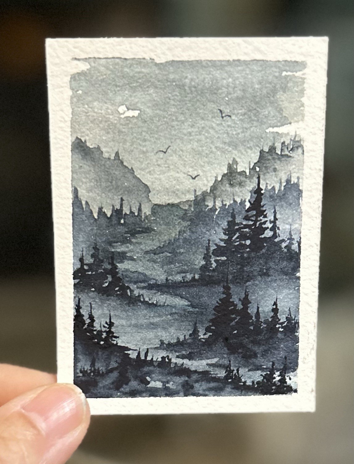 ACEO Watercolor Painting, Riverside Channel, Lake Landscape By Sasha Lehto