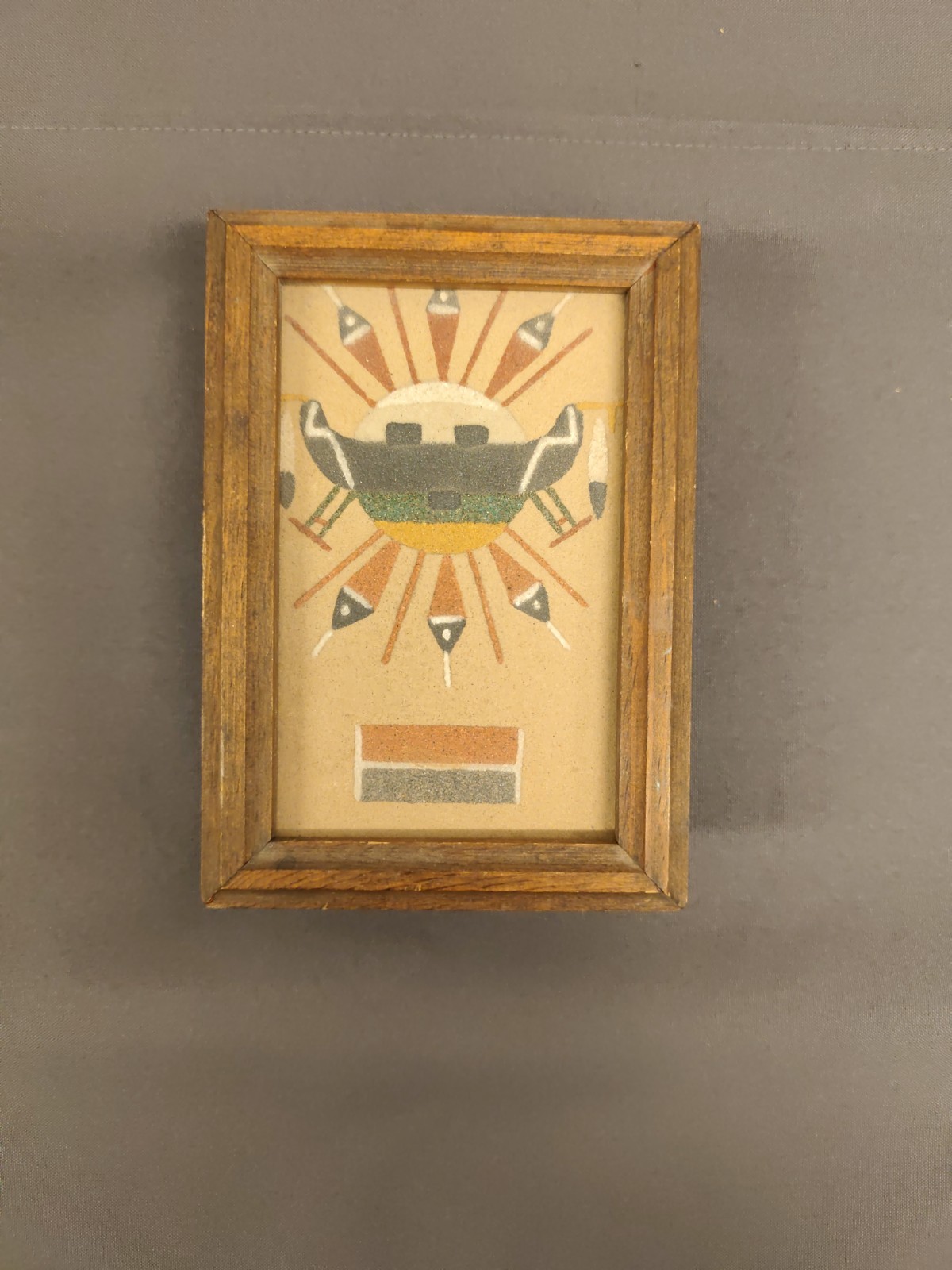 Vintage Hand Made Sand Art Shadow Box Wood Frame Signed Folk Art 7×5
