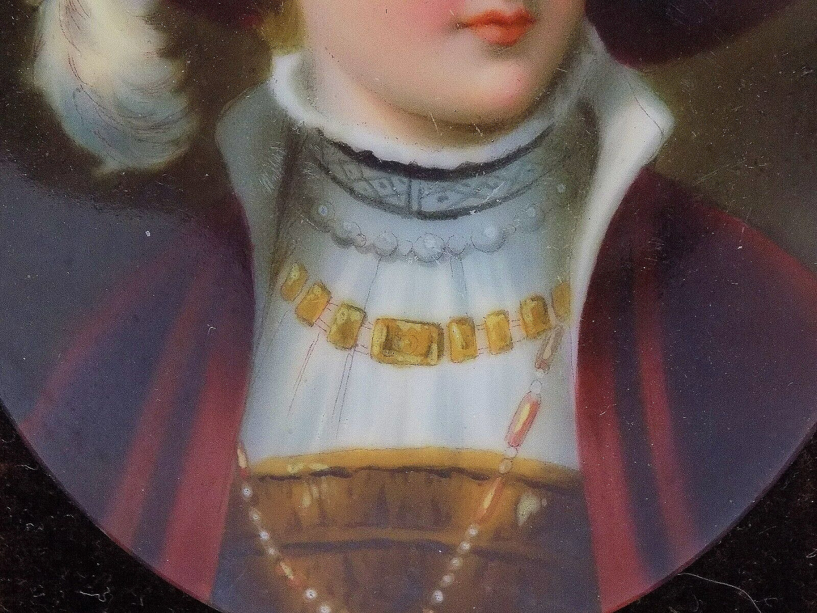 19th C. Continental Porcelain Plaque of Lady with Plume Hat After Josef Kinzel