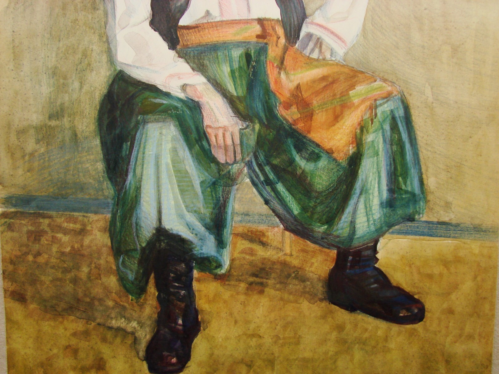Ukrainian Soviet USSR watercolor Painting realism male portrait figure Cossack
