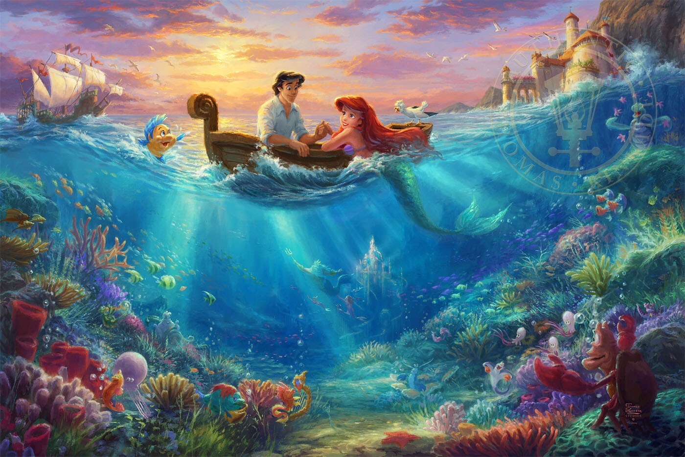 Thomas Kinkade ~ Little Mermaid Falling in Love 24 x 36 Canvas No Cert