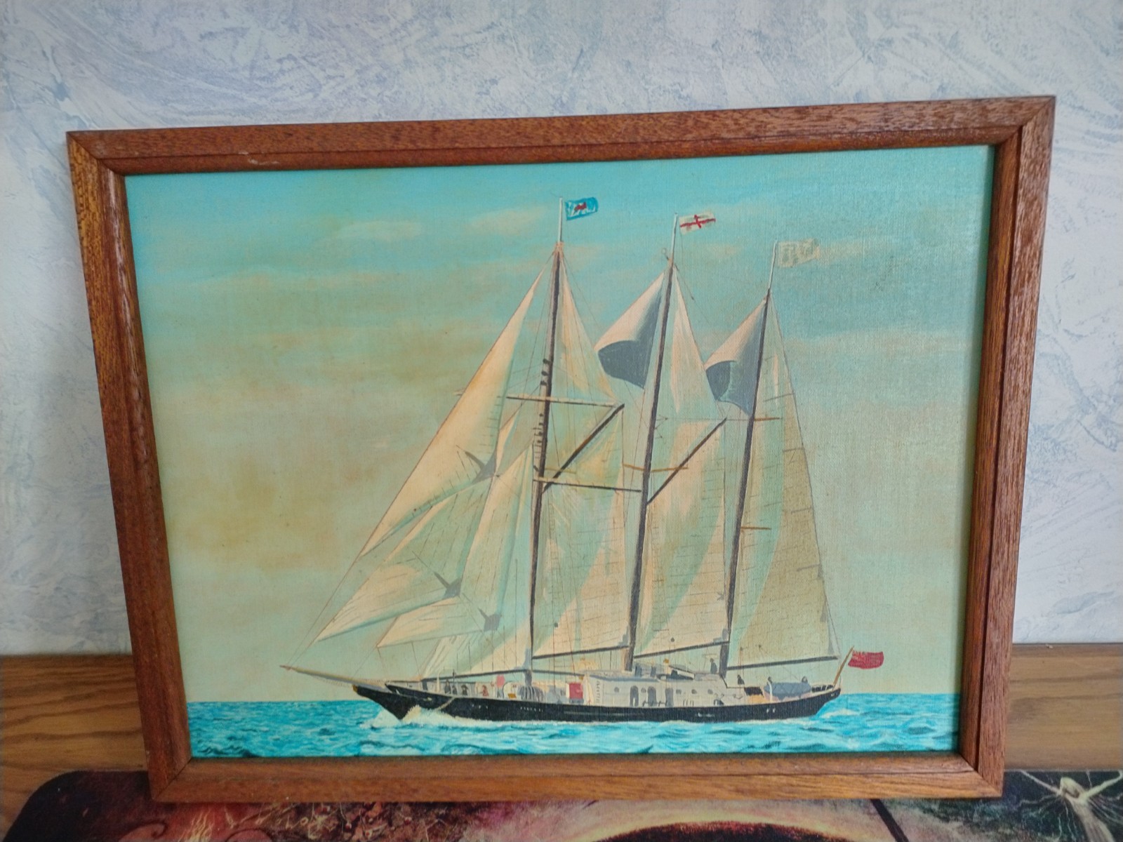 Vintage Oil on Canvas Sir Winston Churchill Schooner Painting (13″x17″)