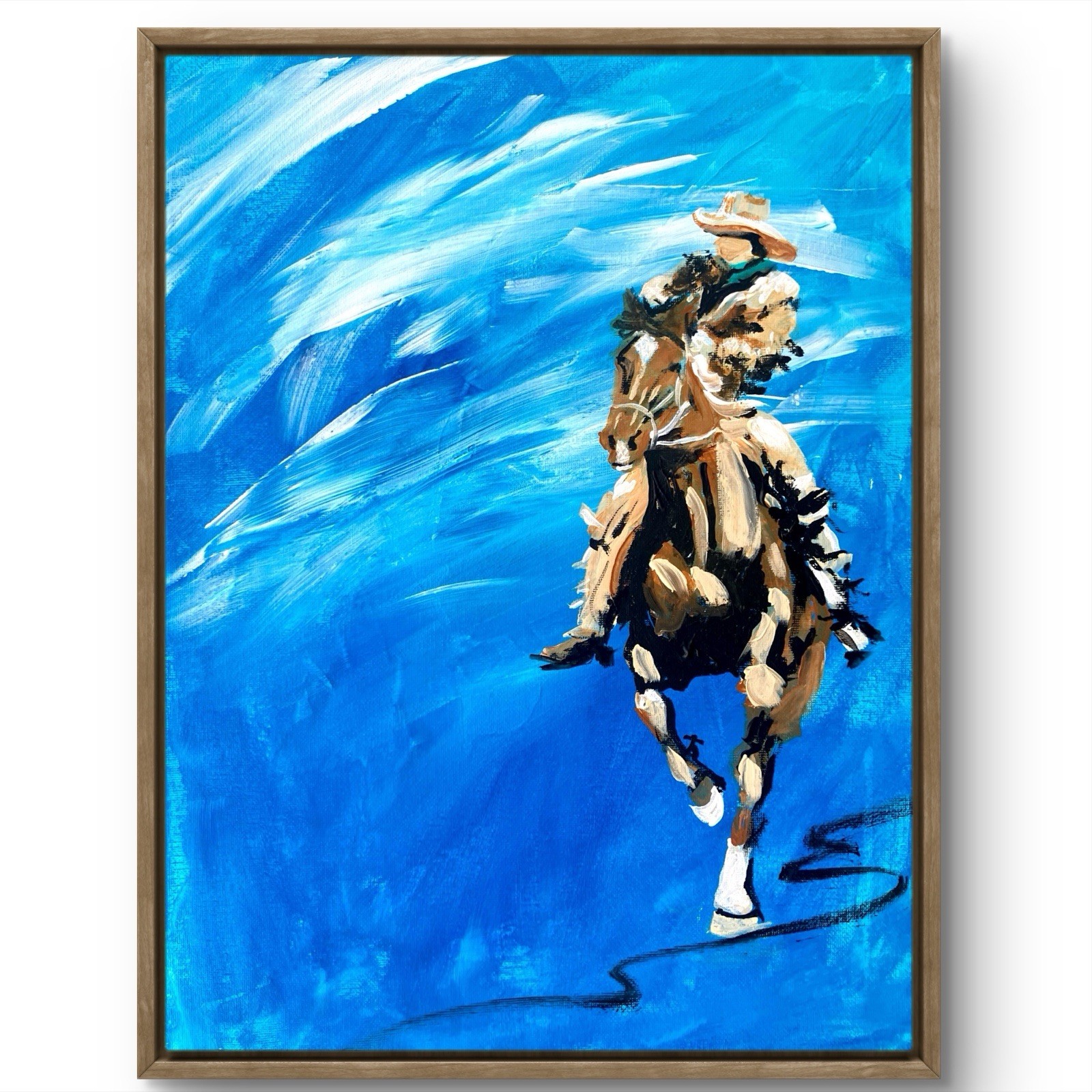 TITA PAINTZ Bronco Cowboy Horseback Hand Painted 12×16 Canvas Wall Art