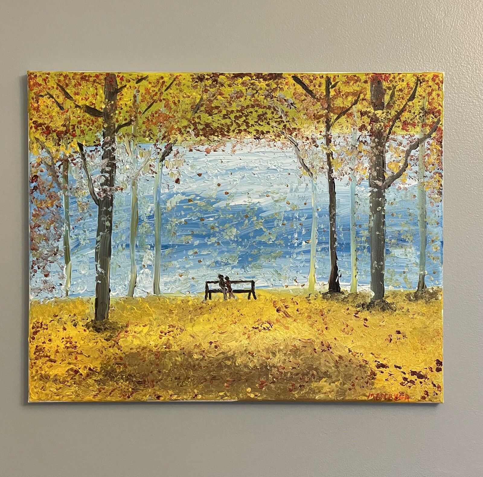 Original Acrylic Landscape Painting Picture Fall Autumn Home Decor Signed