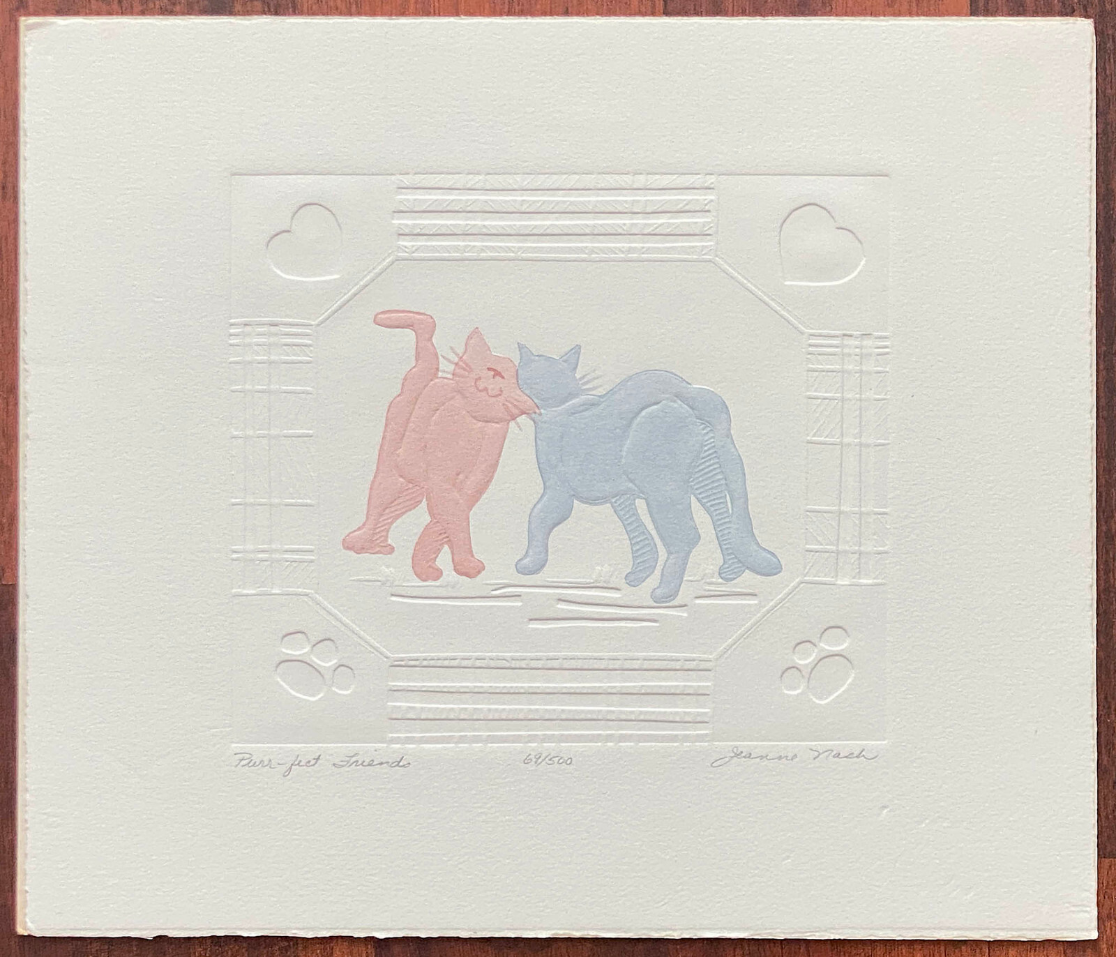 Jeanne Nash «Purr-fect Friends» Signed Embossed Cat Print Ltd Edition 69/500