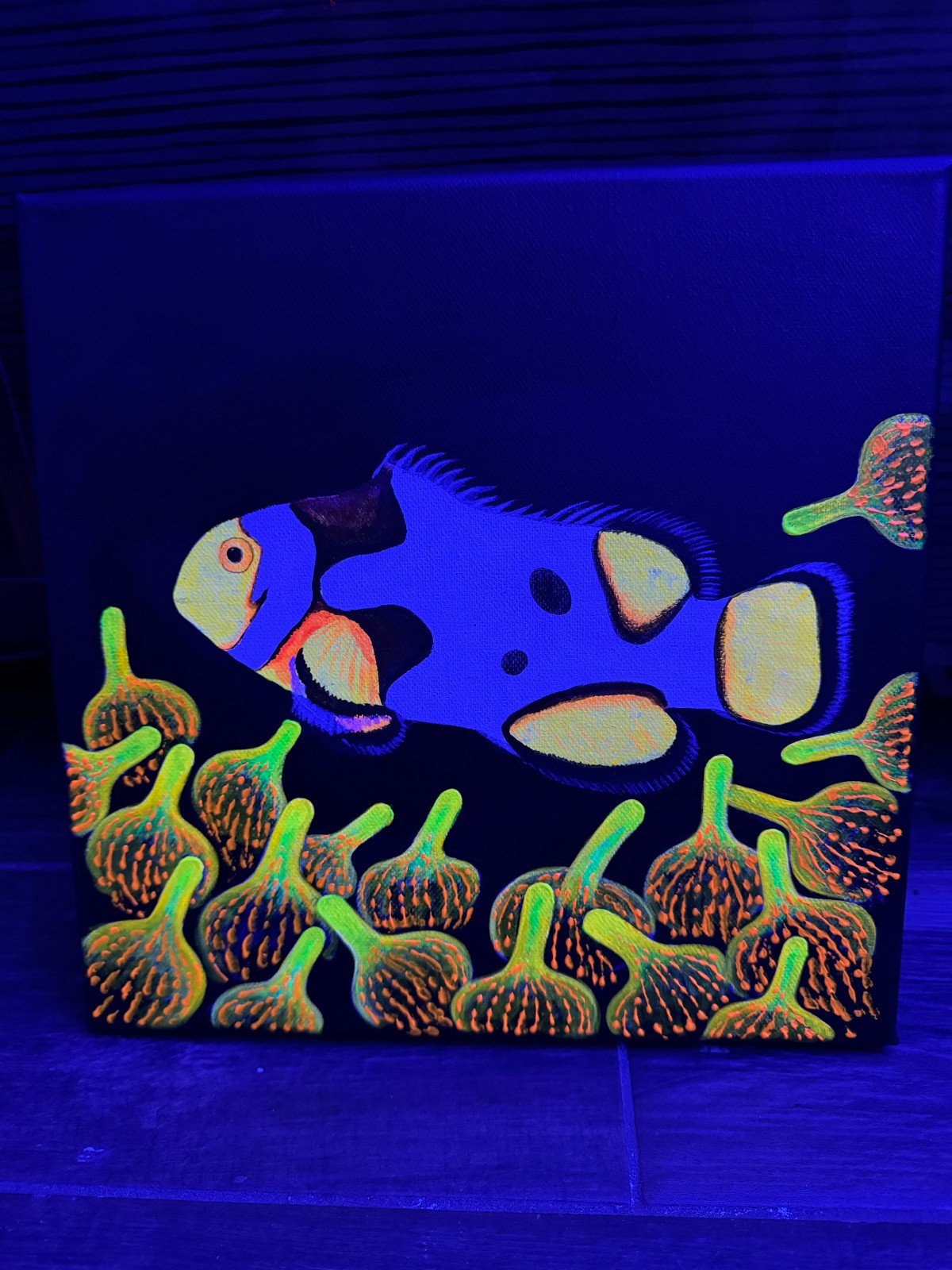 Neon Saltwater Aquarium Decrative handmade fluorescent Painting Coral Reef Fish