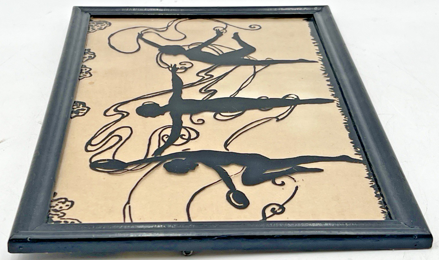 REVERSE PAINTED THREE DANCING GIRLS SILHOUETTE 14-3/4″ X 8-1/2″ UNSIGNED
