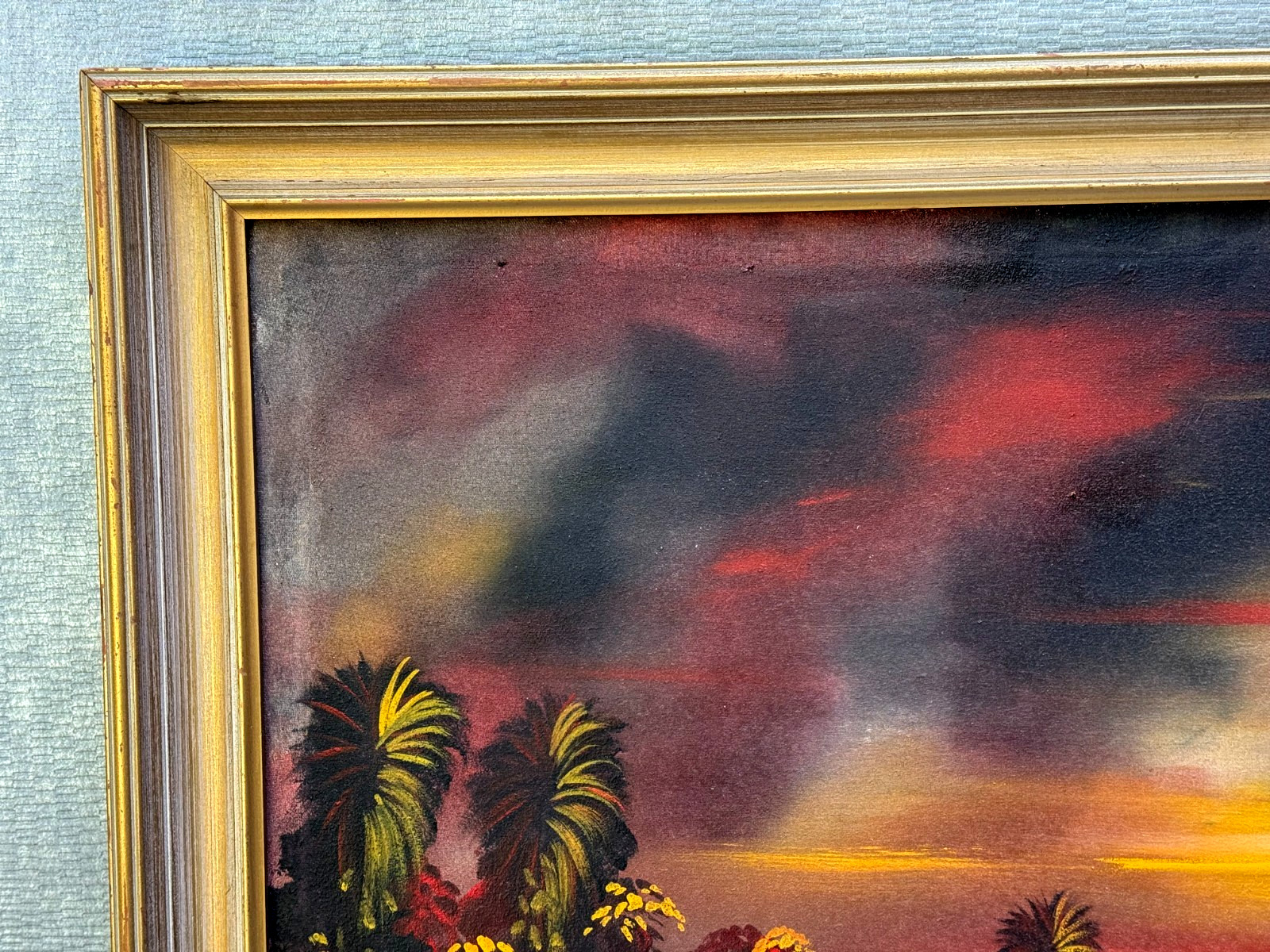 DINGA SAMUEL AFRICAN LANDSCAPE OIL PAINTING MAN CROSSING RIVER AFRICA CONGO MCM